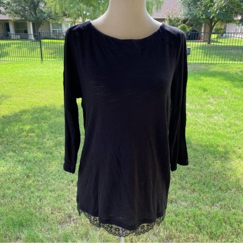 Lucky Lace Black Top Shoulder Detail 3/4 Sleeve Sexy Vintage Funky Boho Size S